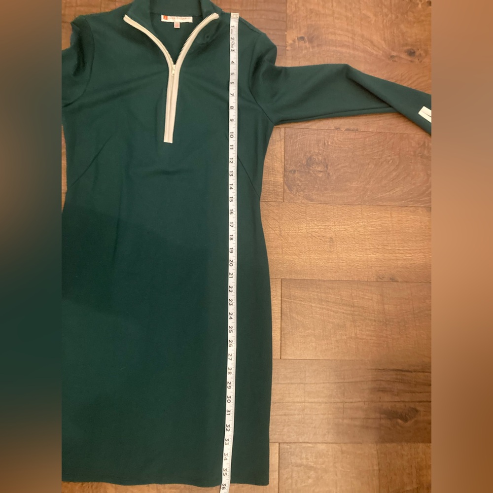 Jude Connally Forest Green Long Sleeve Zip-Front Dress with White Trim - Picture 9 of 11